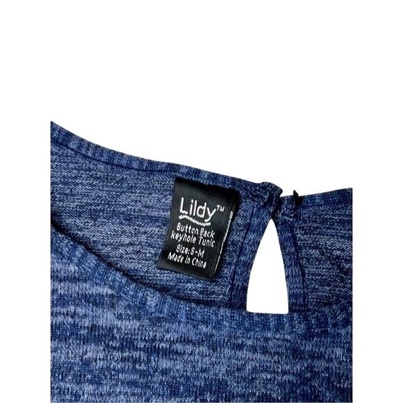 Lildy Lace Sleeve Keyhole Neckline Blue Sweater Small/Medium Casual Lightweight - Picture 4 of 9